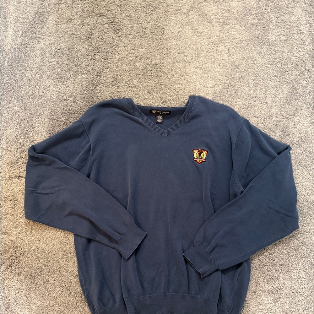 Turning Point Invitational Blue OXFORD GOLF Pullover Knit V-Neck Sweater SZ L